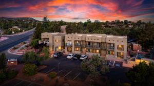 an aerial view of a building with a parking lot at Southwest Inn at Sedona in Sedona