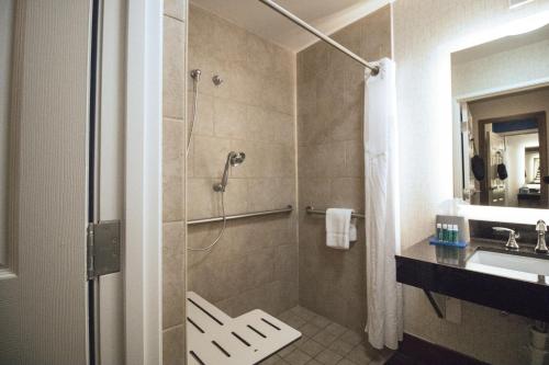 une salle de bain avec douche et lavabo dans l'établissement Holiday Inn Express & Suites Columbia-I-26 @ Harbison Blvd by IHG, à Columbia