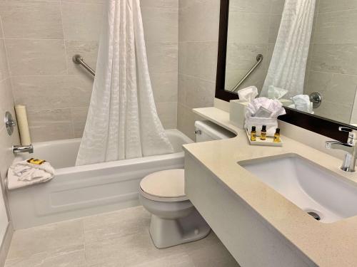 a white bathroom with a toilet and a sink at Best Western Plus Regency Inn and Conference Centre in Abbotsford