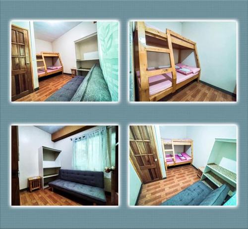 four pictures of a room with a bed and a couch at JO-ZA-NA's Hostel(bed and breakfast) in Baguio